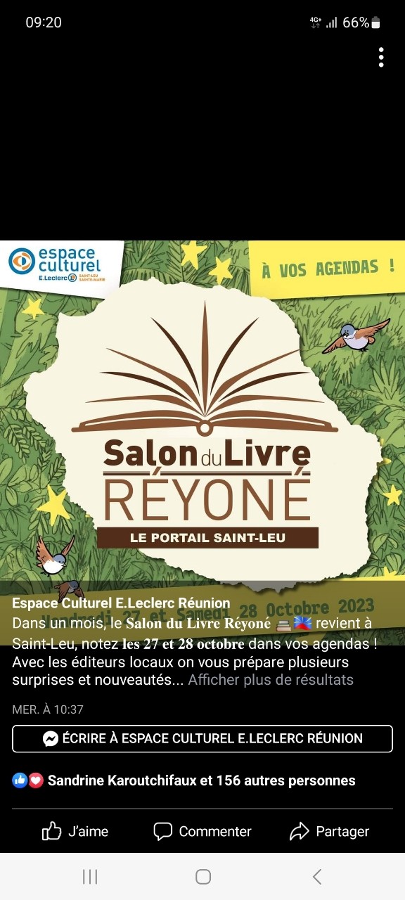 Salon du livre Réyoné à l'espace culturel du Portail Saint-Leu les 27 et 28 octobre 2023